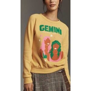 Midnight Roller Anthropologie Gemini Zodiac Graphic Yellow Sweatshirt- Size L
